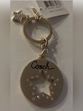 Coach Gold-Tone Star Cutout Charm Keyring with Crystal Accents
